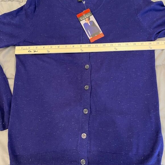 NWT Nicole Miller Button Front Cardigan Cobalt Blue with Metallic Silver Size M - Picture 9 of 12